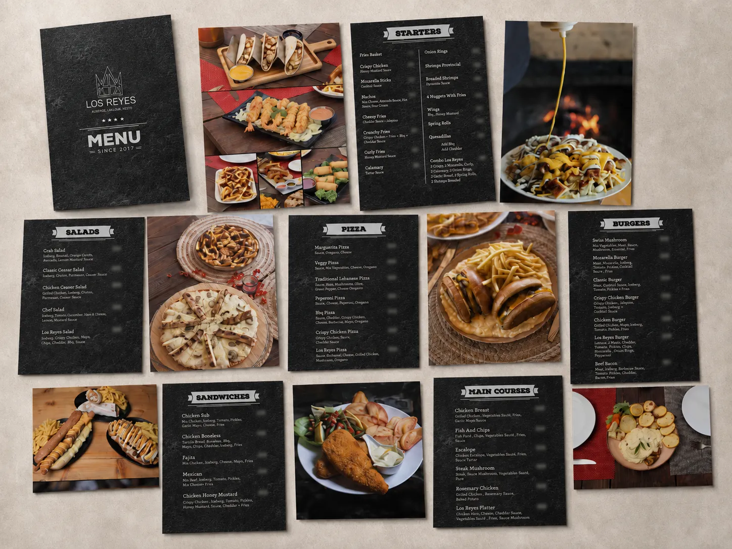 The full Los Reyes menu, cover through main courses