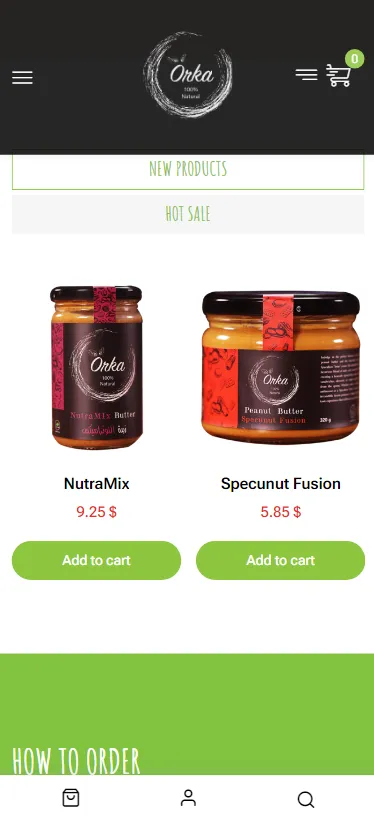 The shop listing on a phone, with prices and add to cart