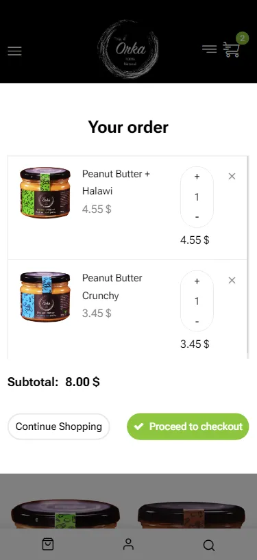 The cart on a phone, with the order total and checkout